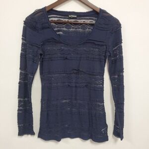 Express Womens Y2K Long Sleeve Fairy Grunge Lace Top Size S‎ Blue Sheer Stretch